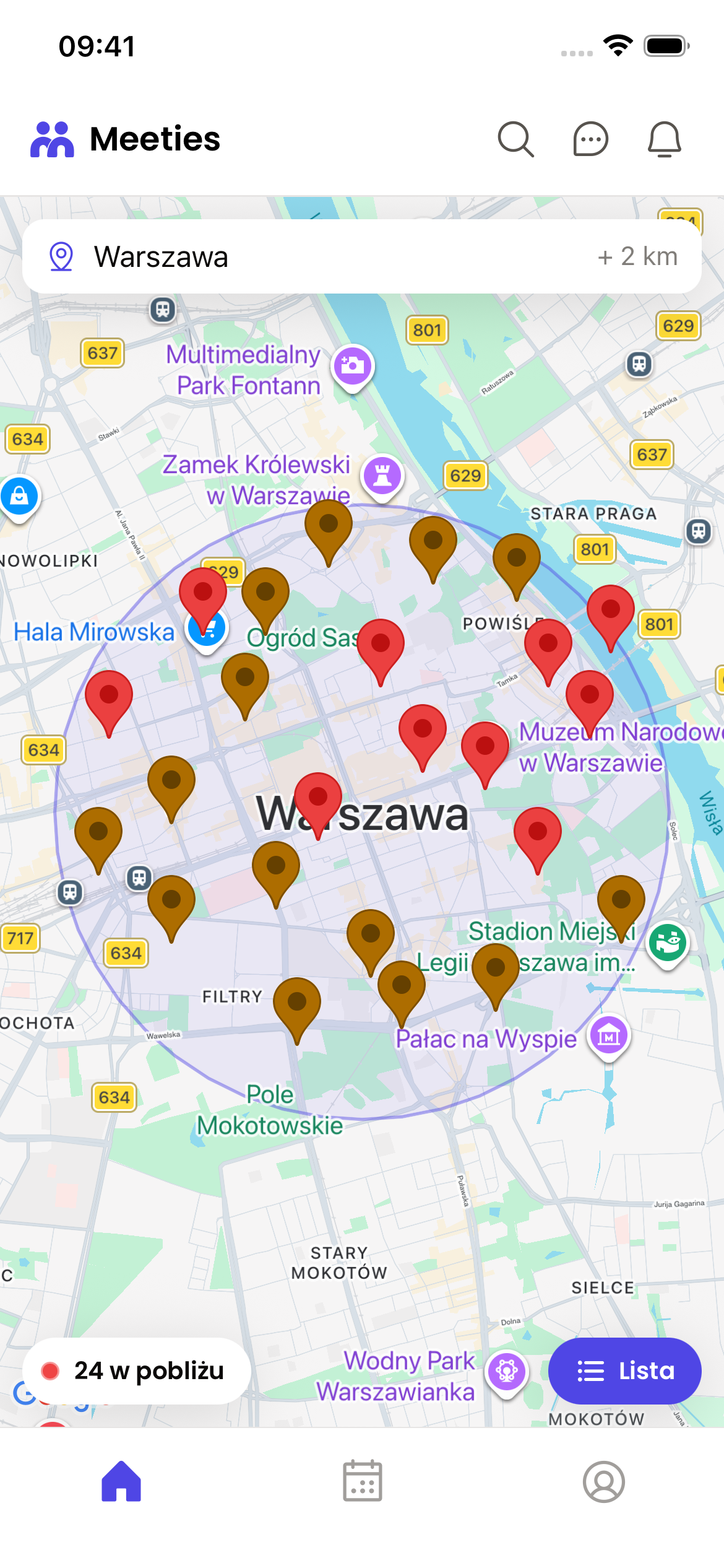 Meeties: mapa przykładowych spotkań w Warszawie